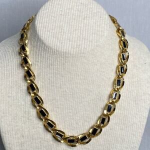 Choker Chain Necklace Rectangular Black Stones Oval Gold Tone Frame Spring Clasp